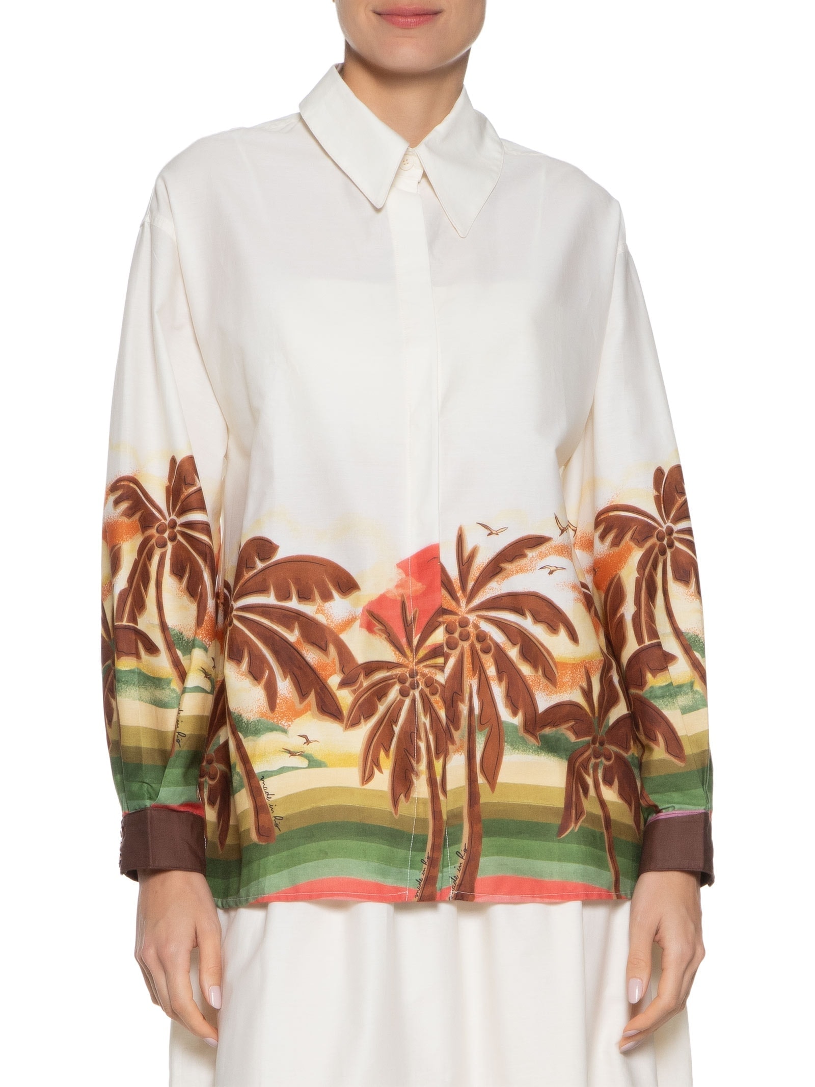 Conjunto Feminino Camisa E Top Estampa Horizonte Off White Dress To