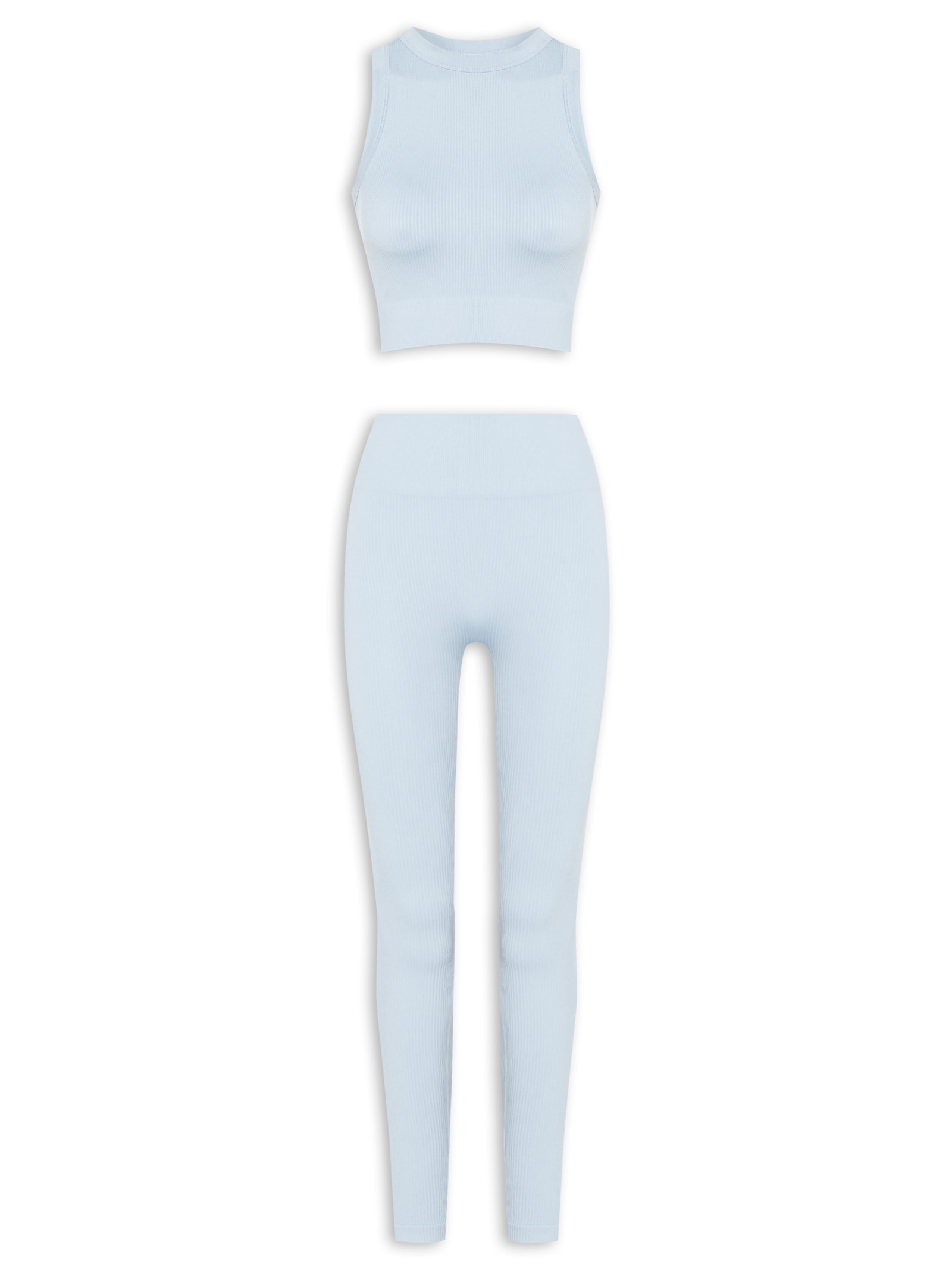 Conjunto Feminino Canelado Calça E Regata Azul Basiq