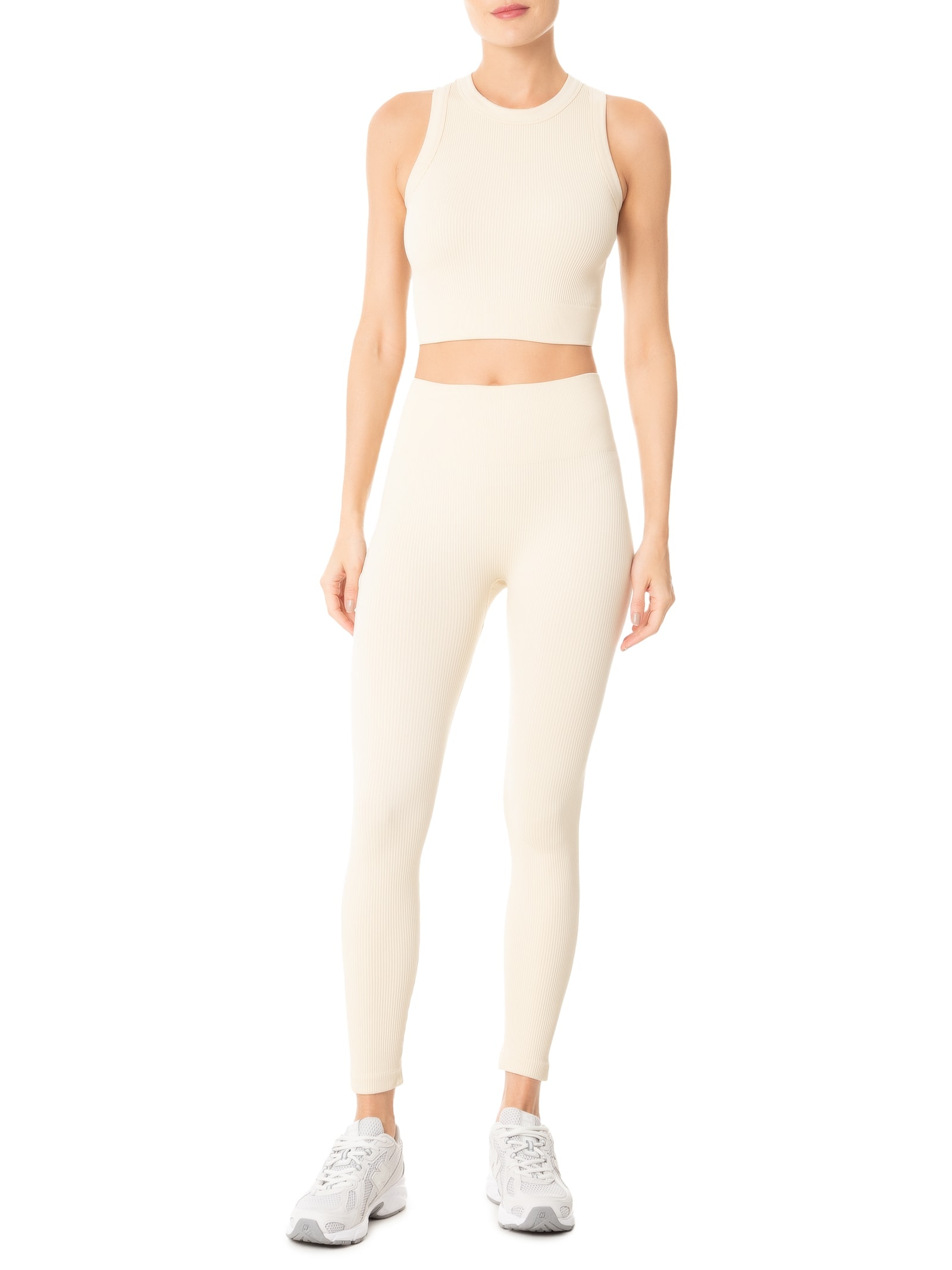 Conjunto Feminino Canelado Calça E Regata Bege  Basiq