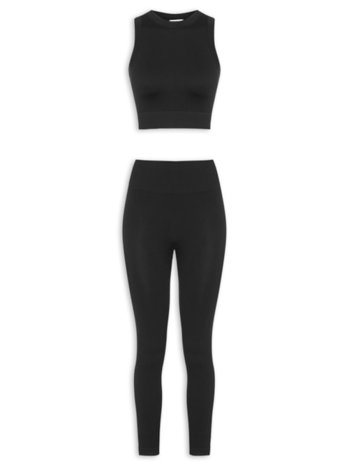 Conjunto Feminino Canelado Calça E Regata – Preto