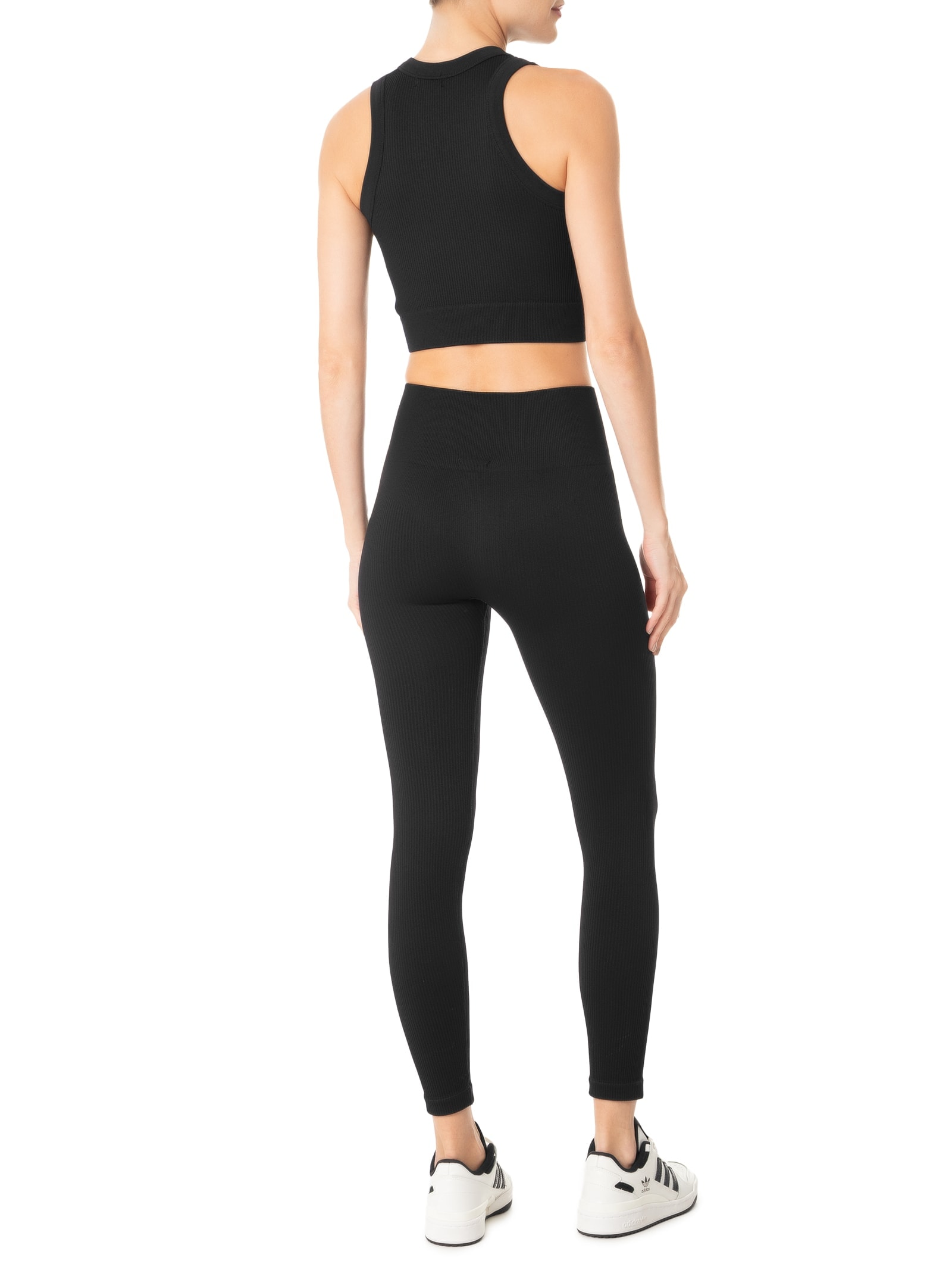 Conjunto Feminino Canelado Calça E Regata Preto Basiq