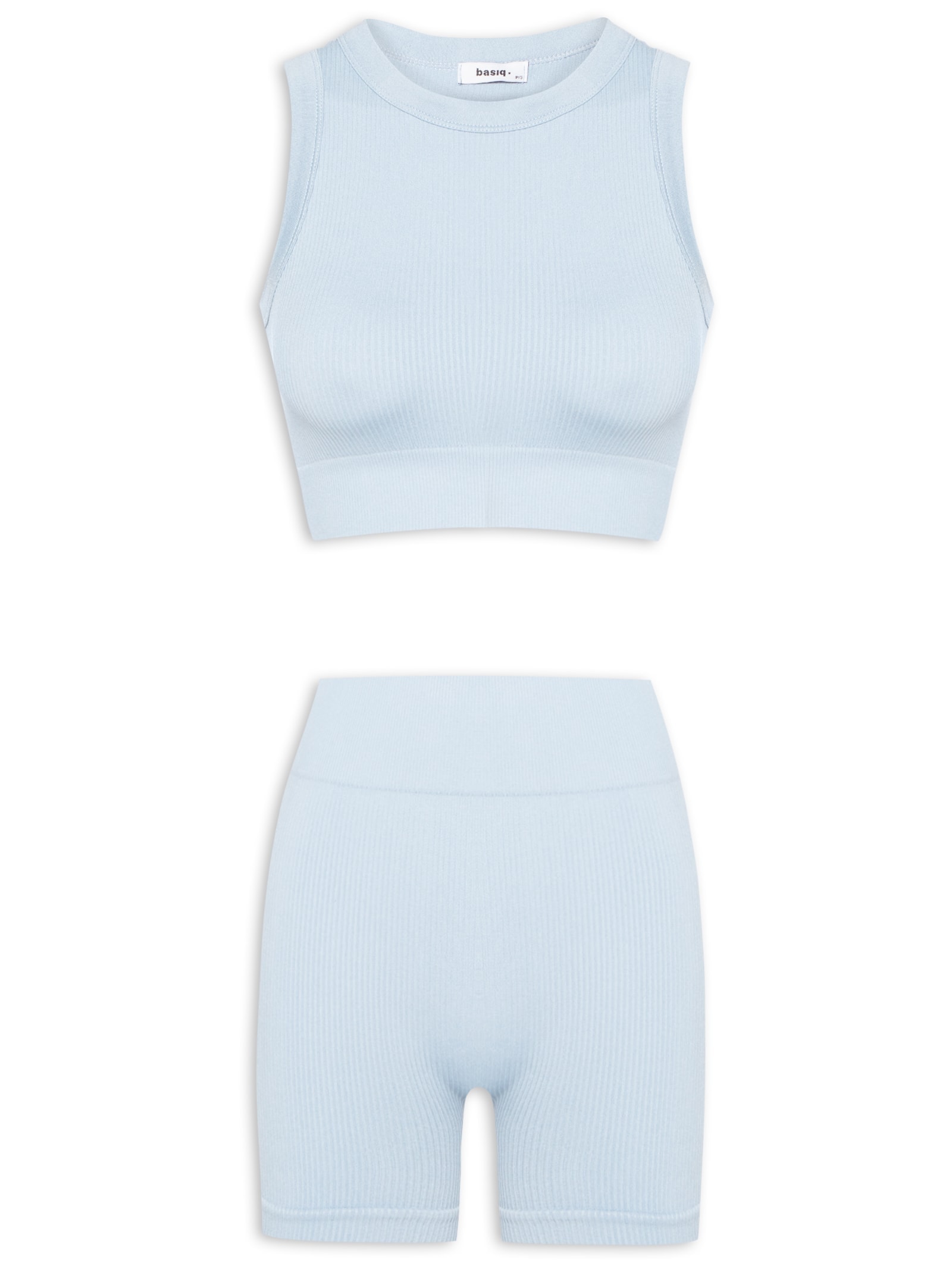 Conjunto Feminino Canelado Short E Regata Azul Basiq