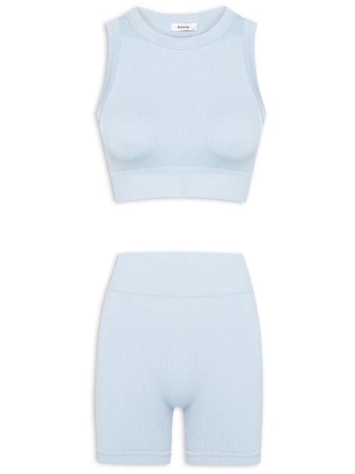 Conjunto Feminino Canelado Short E Regata – Azul