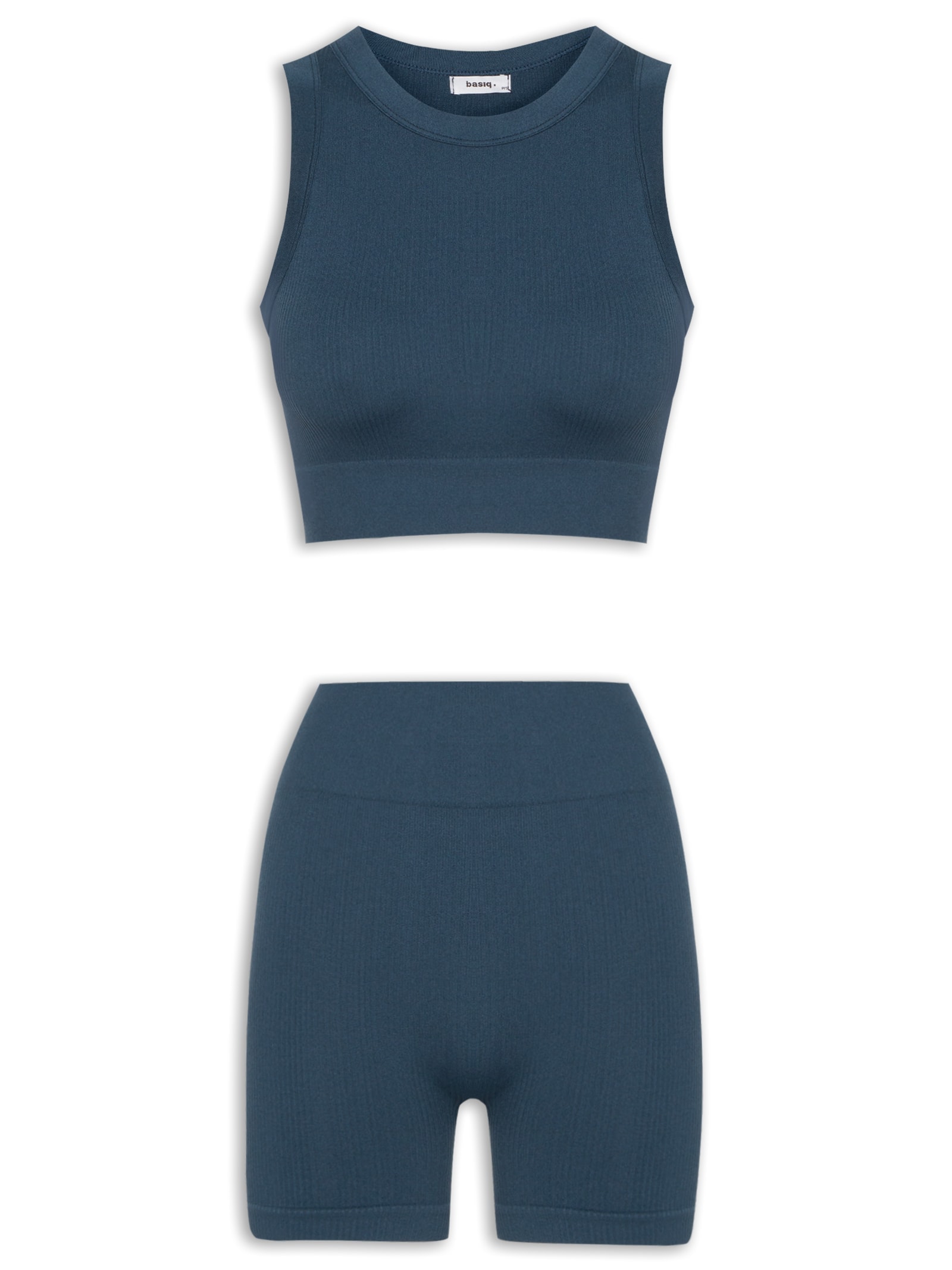 Conjunto Feminino Canelado Short E Regata Azul Basiq