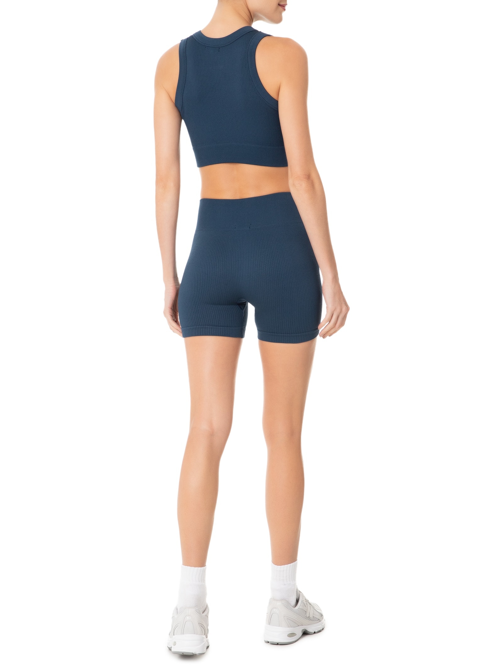 Conjunto Feminino Canelado Short E Regata Azul Basiq