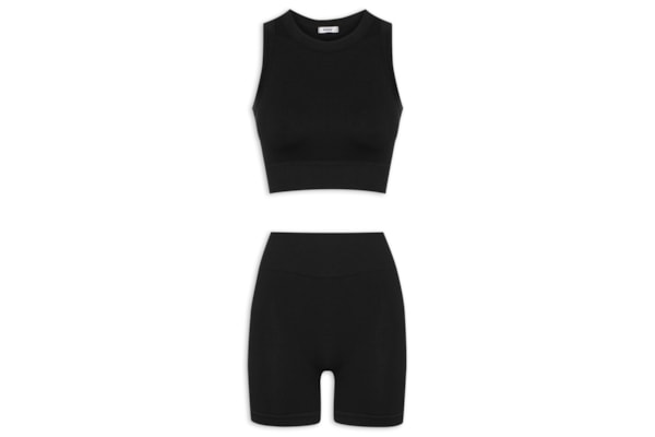 Conjunto Feminino Canelado Short E Regata - Preto