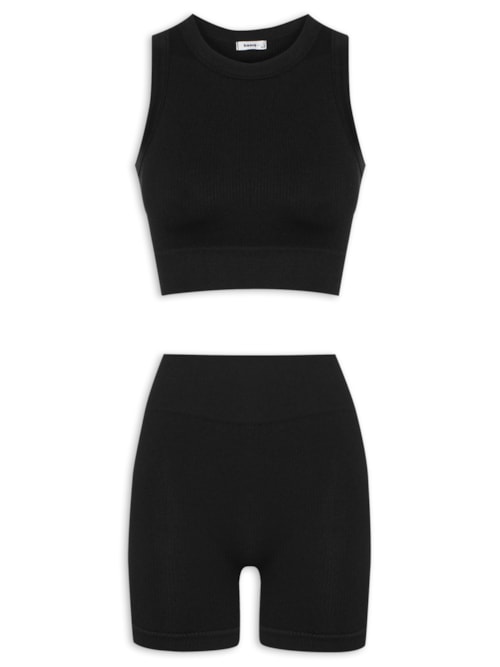 Conjunto Feminino Canelado Short E Regata – Preto