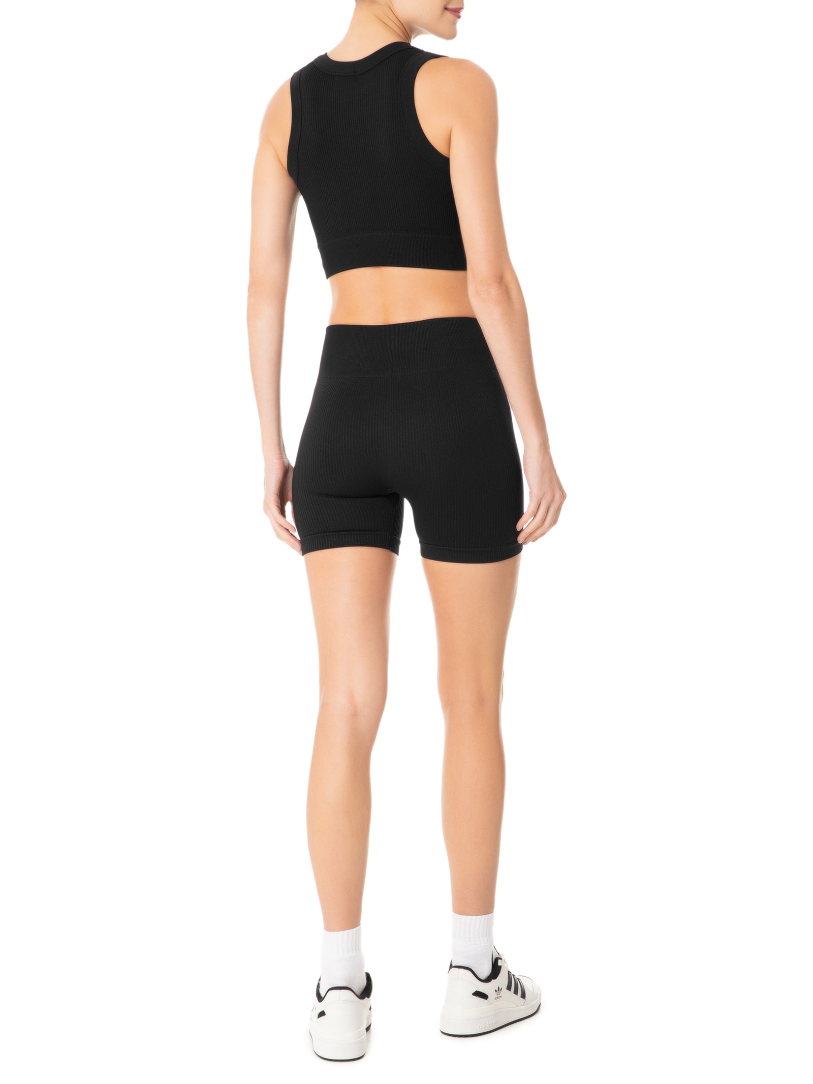 Conjunto Feminino Canelado Short E Regata Preto Basiq