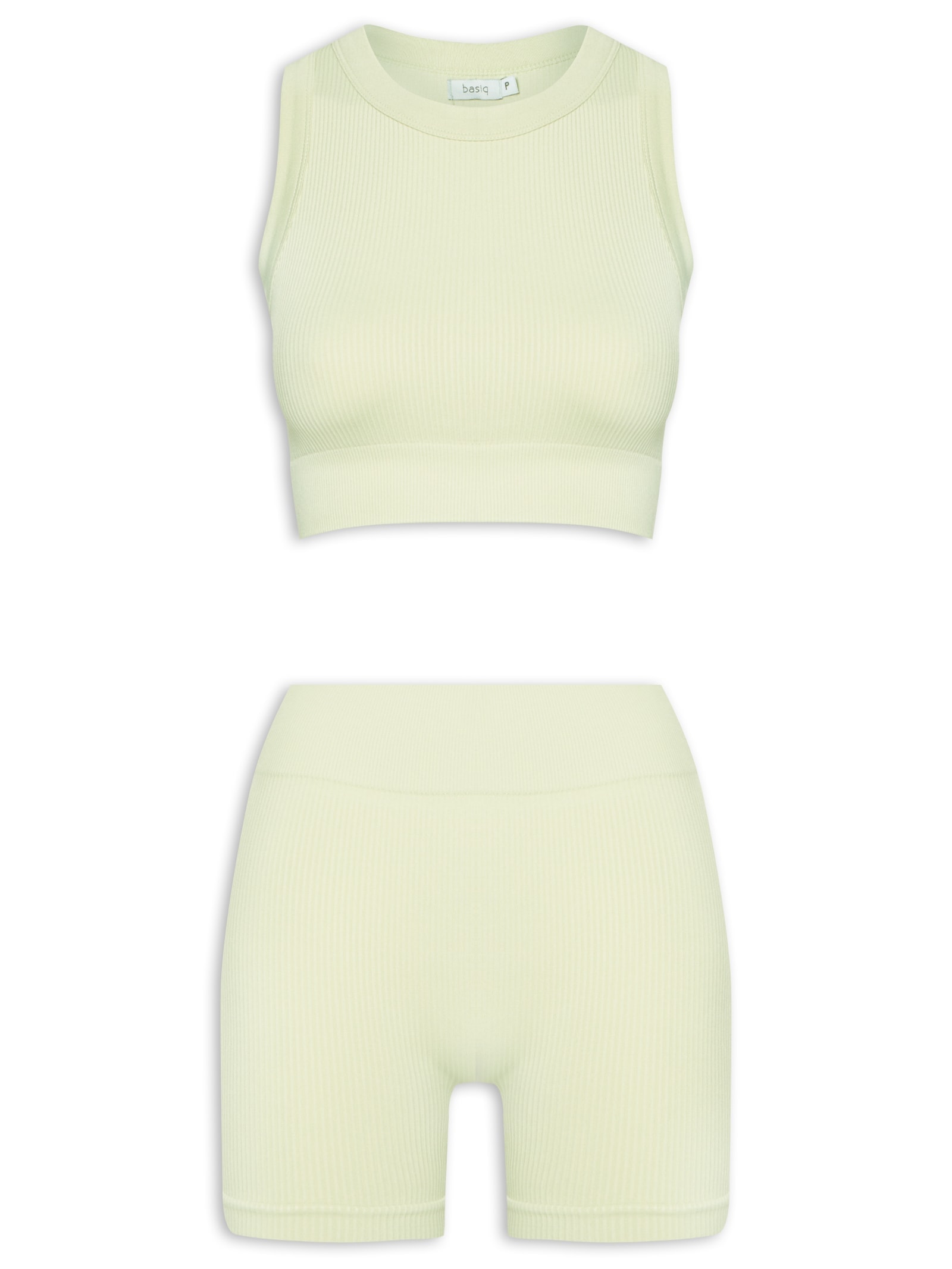 Conjunto Feminino Canelado Short E Regata Verde Basiq