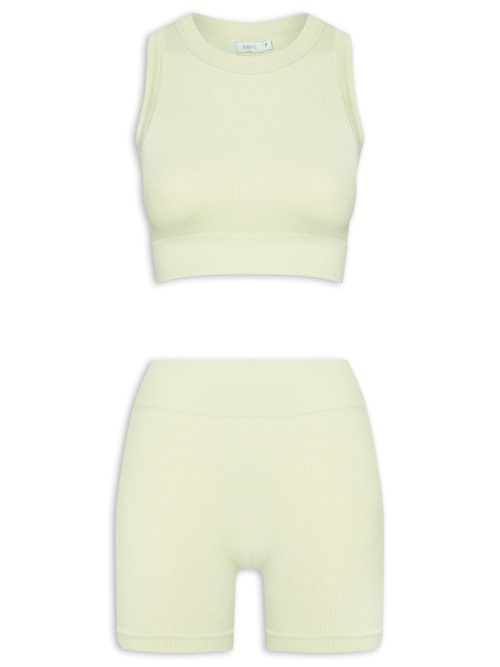 Conjunto Feminino Canelado Short E Regata – Verde