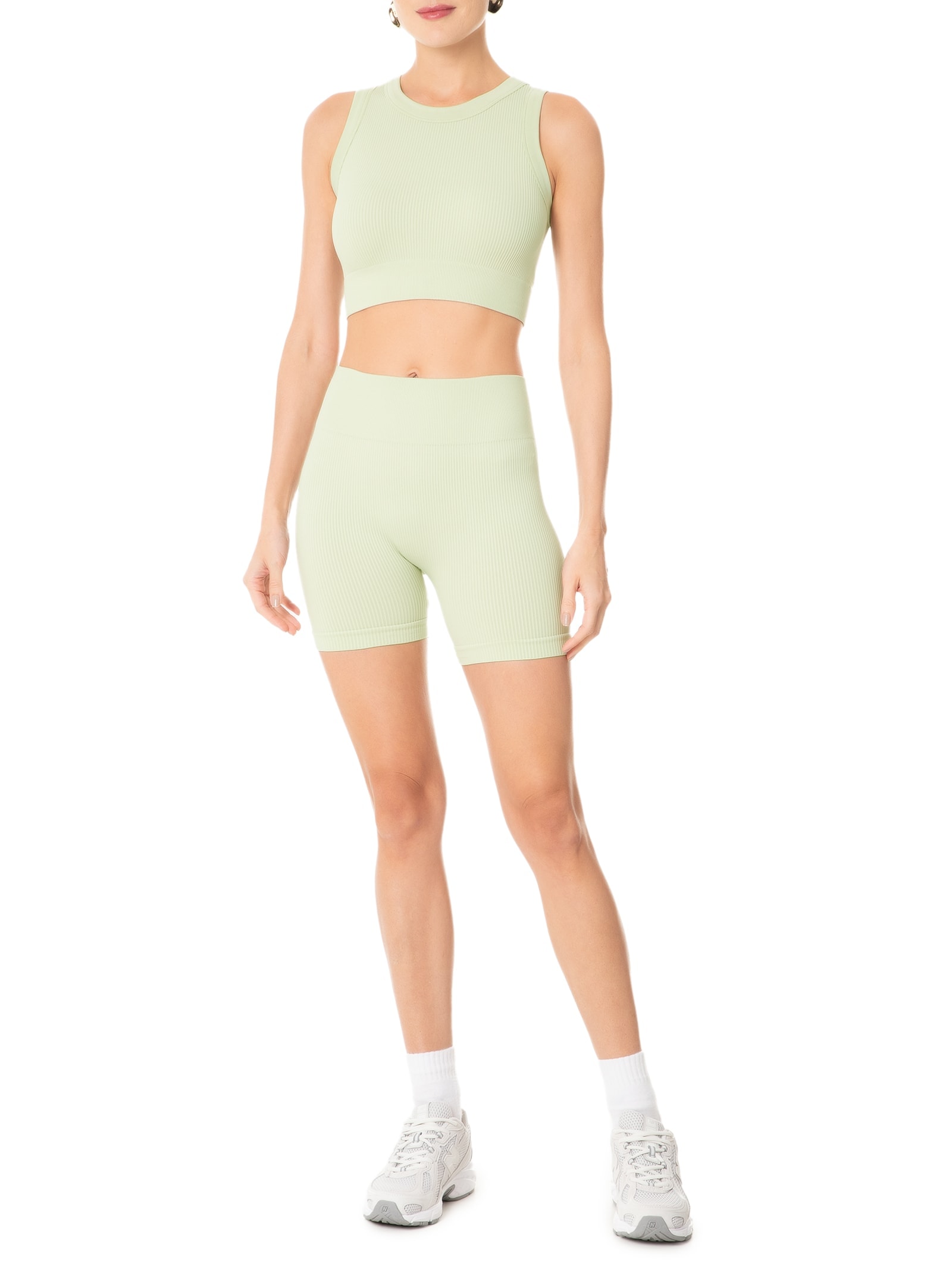 Conjunto Feminino Canelado Short E Regata Verde Basiq