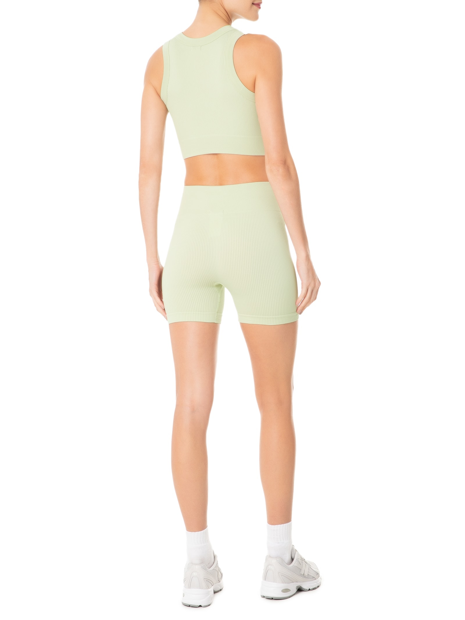 Conjunto Feminino Canelado Short E Regata Verde Basiq