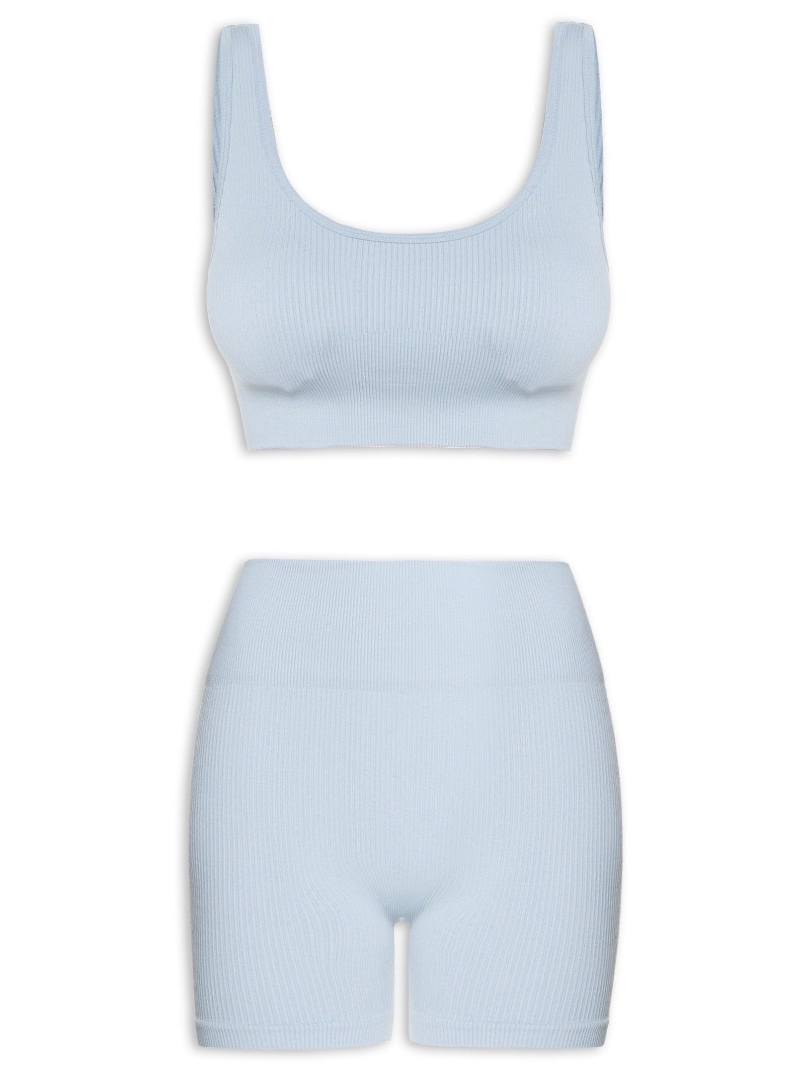 Conjunto Feminino Canelado Short E Top Azul Basiq