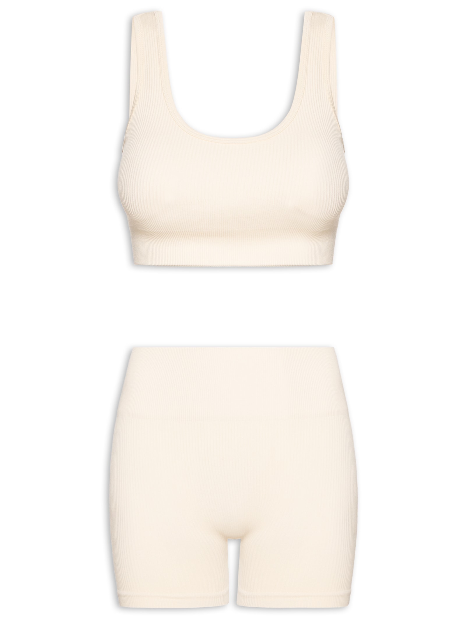 Conjunto Feminino Canelado Short E Top Bege Basiq