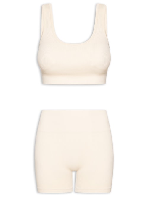 Conjunto Feminino Canelado Short E Top – Bege