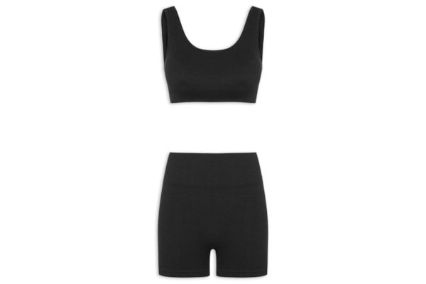 Conjunto Feminino Canelado Short E Top - Preto