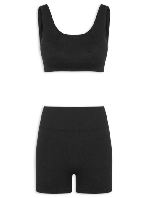 Conjunto Feminino Canelado Short E Top – Preto