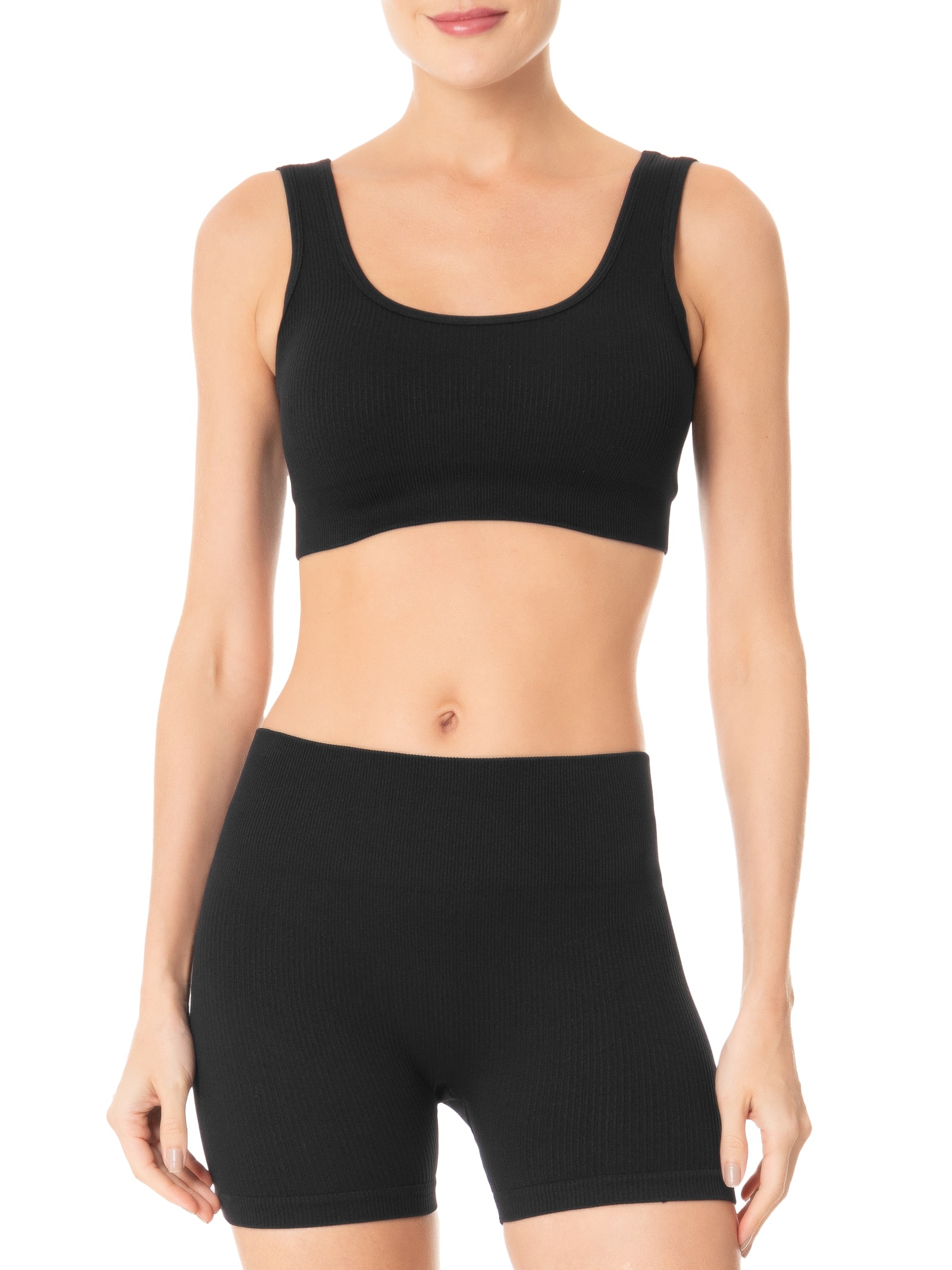 Conjunto Feminino Canelado Short E Top Preto Basiq