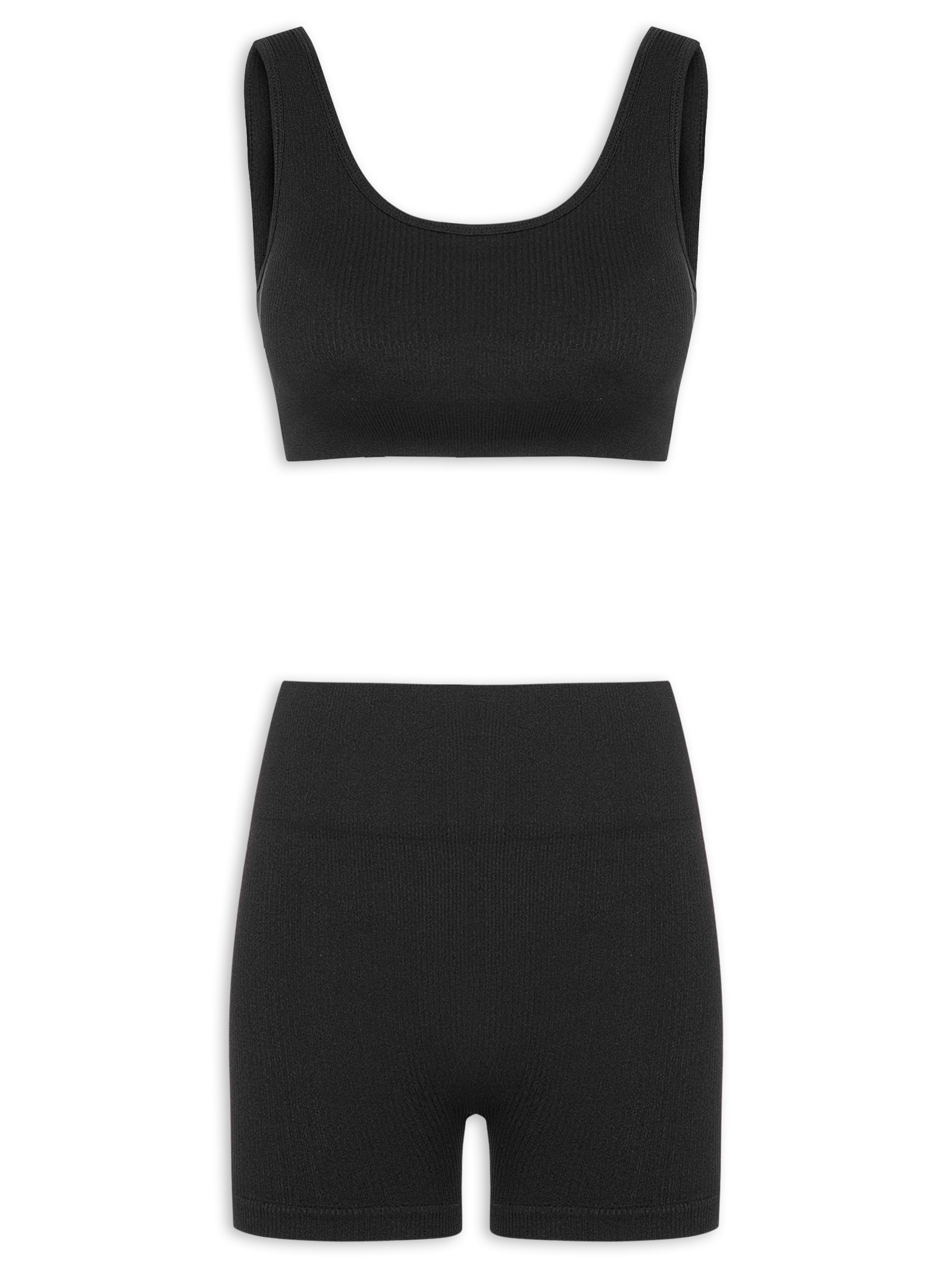 Conjunto Feminino Canelado Short E Top Preto Basiq