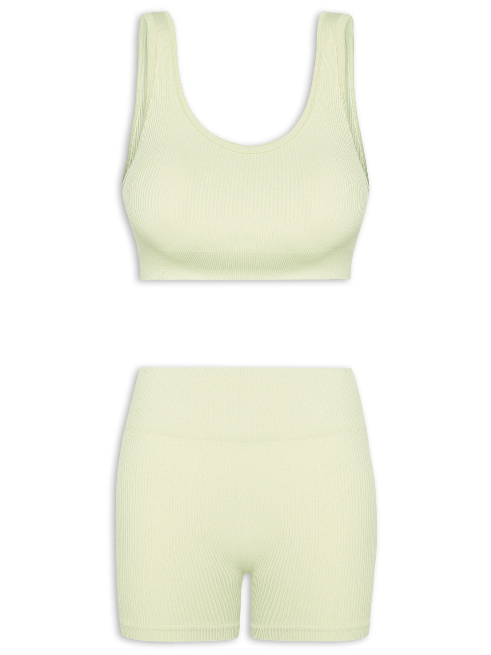 Conjunto Feminino Canelado Short E Top Verde Basiq