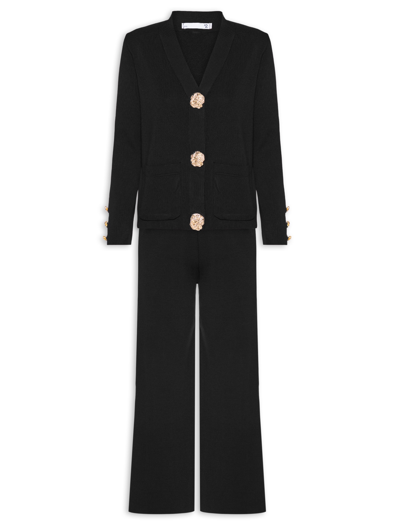 Conjunto Feminino Cardigã E Calça Em Tricot Preto '2Essential