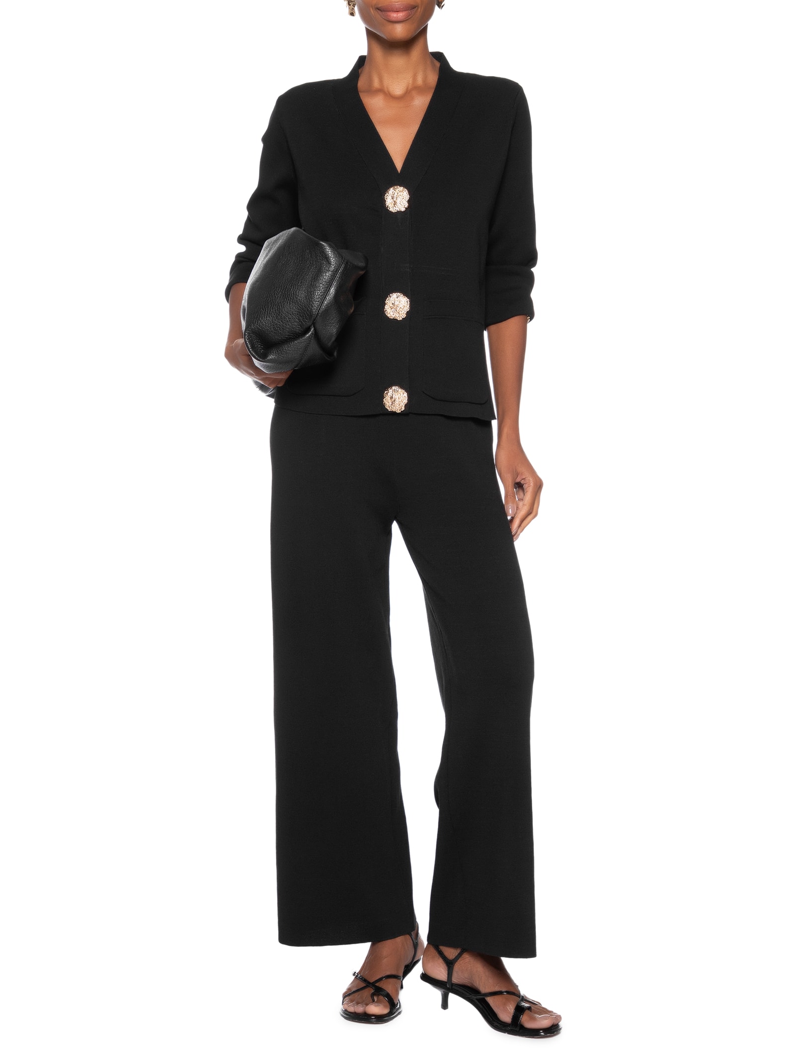 Conjunto Feminino Cardigã E Calça Em Tricot Preto '2Essential