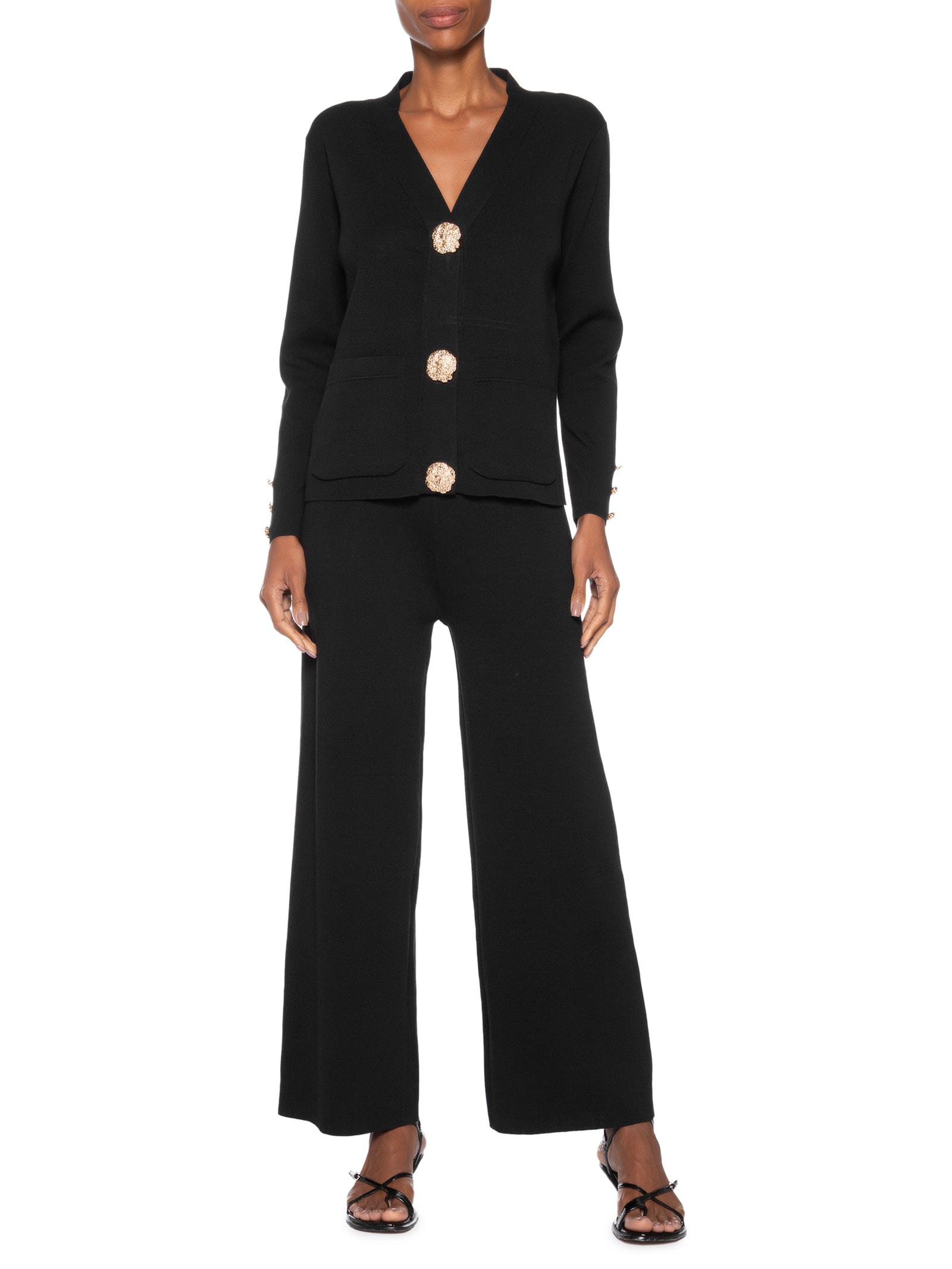 Conjunto Feminino Cardigã E Calça Em Tricot Preto '2Essential