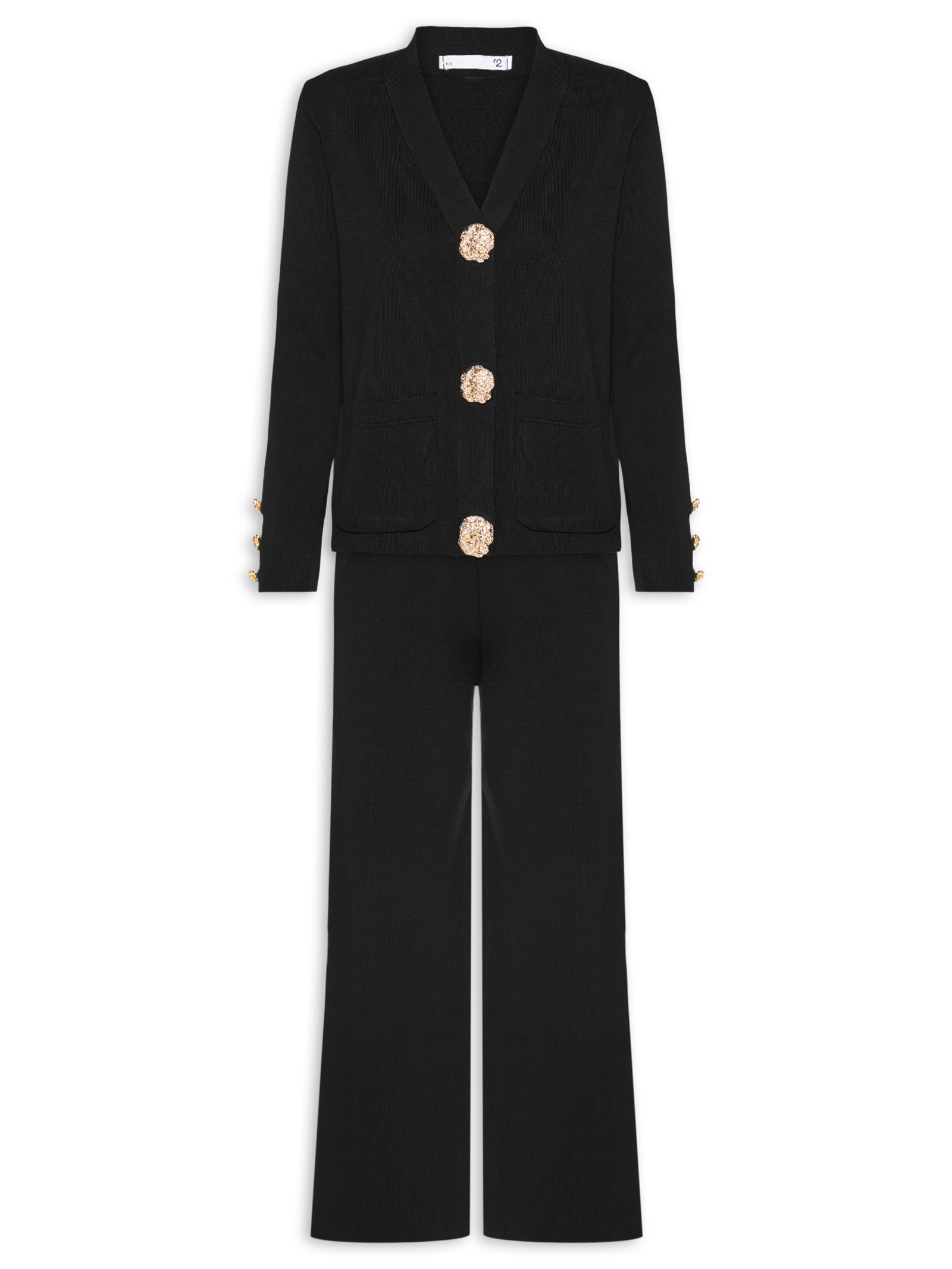Conjunto Feminino Cardigã E Calça Em Tricot Preto '2Essential
