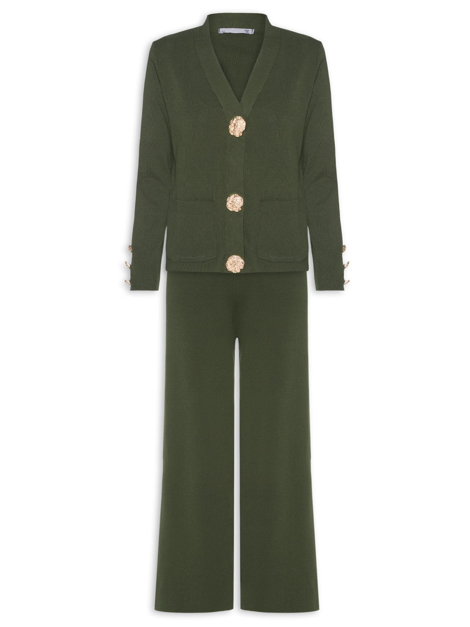 Conjunto Feminino Cardigã E Calça Em Tricot Verde '2Essential