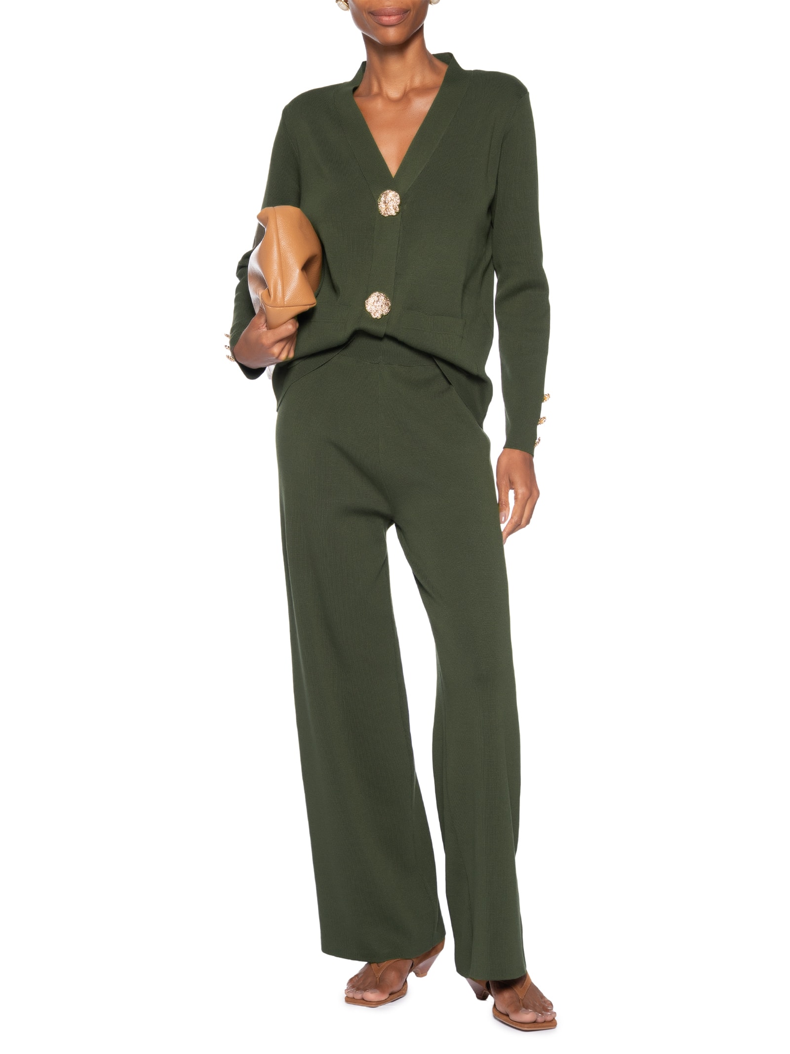 Conjunto Feminino Cardigã E Calça Em Tricot Verde '2Essential