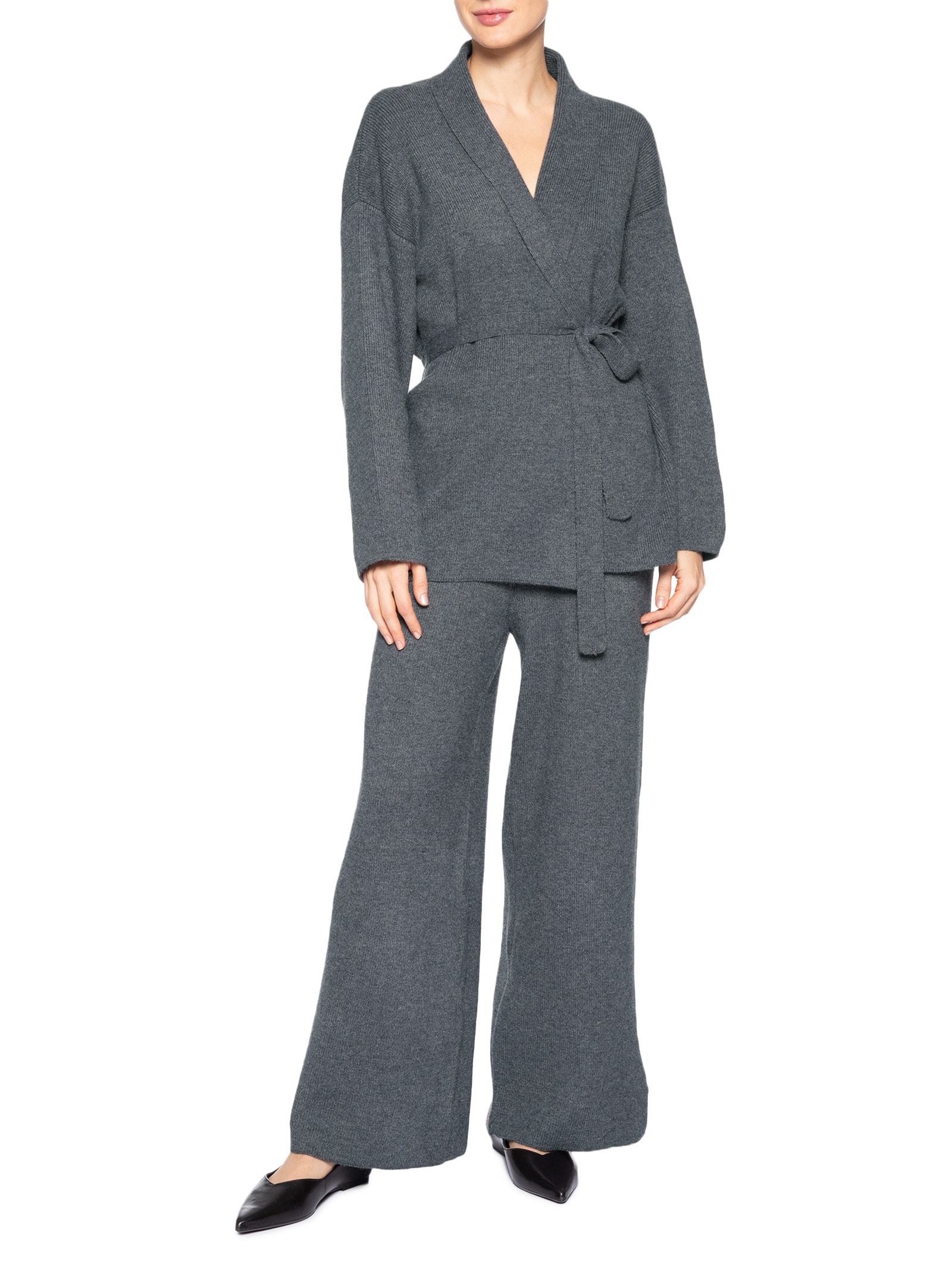 Conjunto Feminino Casaco E Calça Em Tricot Cinza '2Essential