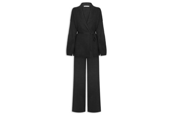 Conjunto Feminino Casaco E Calça Em Tricot - Preto