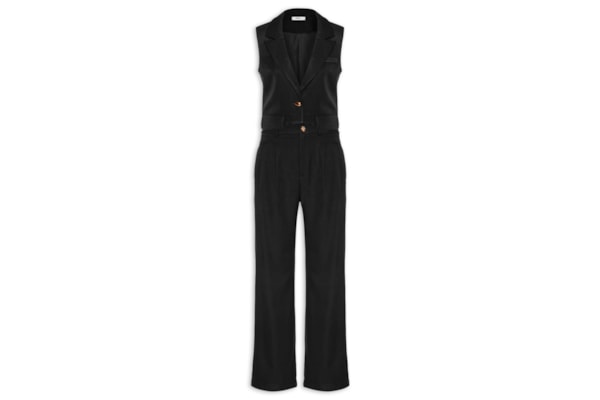 Conjunto Feminino Colete Com Bolsos E Calça - Preto