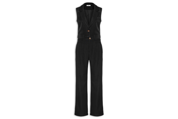 Conjunto Feminino Colete Com Bolsos E Calça - Preto
