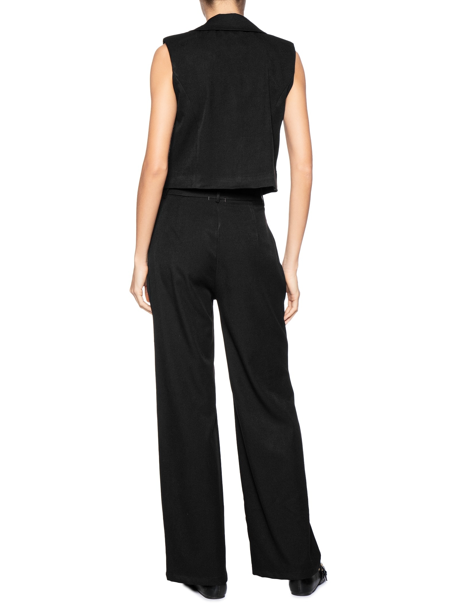 Conjunto Feminino Colete Com Bolsos E Calça Preto Basiq