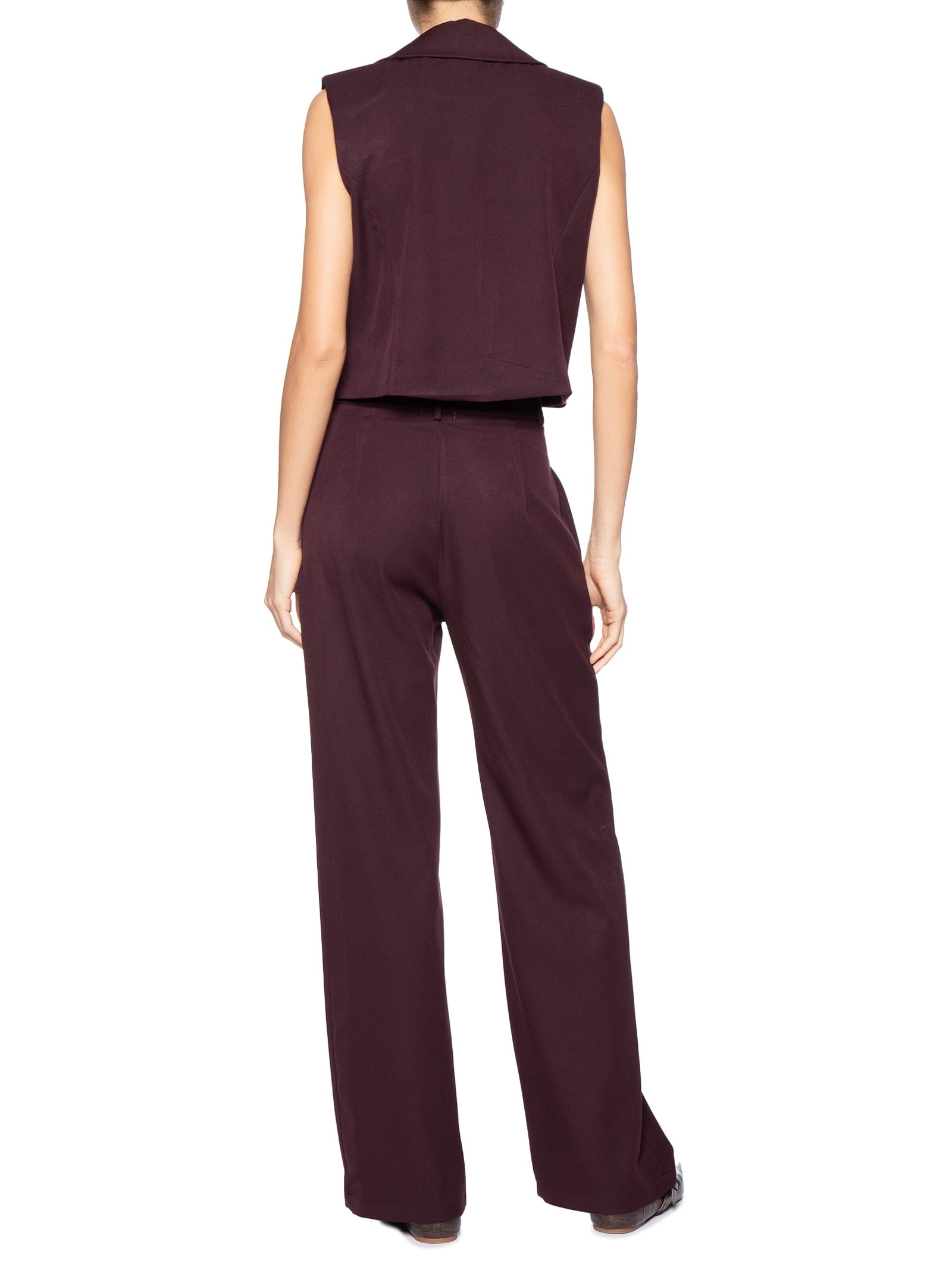 Conjunto Feminino Colete Com Bolsos E Calça Vermelho Basiq