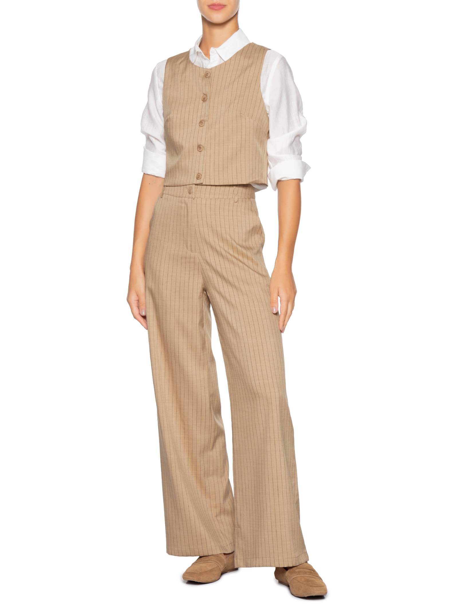 Conjunto Feminino Colete Com Calça De Alfaiataria Marrom Basiq