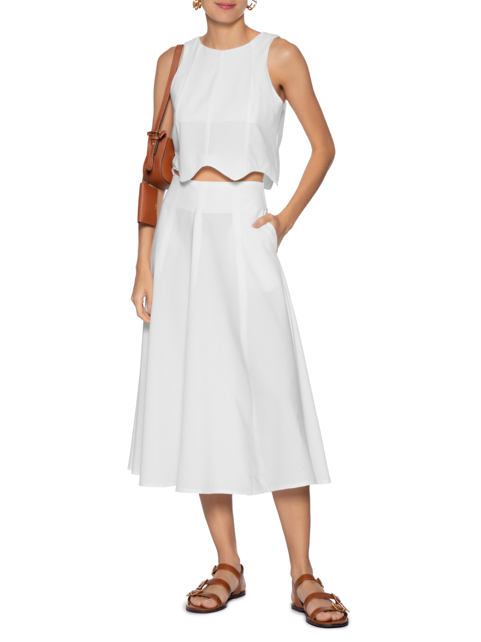 Conjunto Feminino Colete Com Saia Branco Basiq