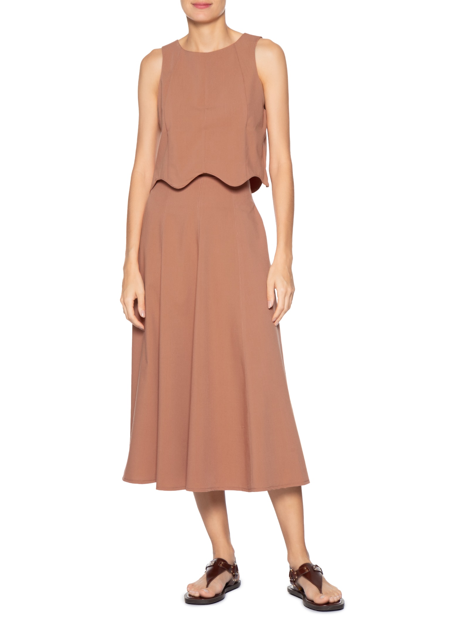 Conjunto Feminino Colete Com Saia Marrom Basiq