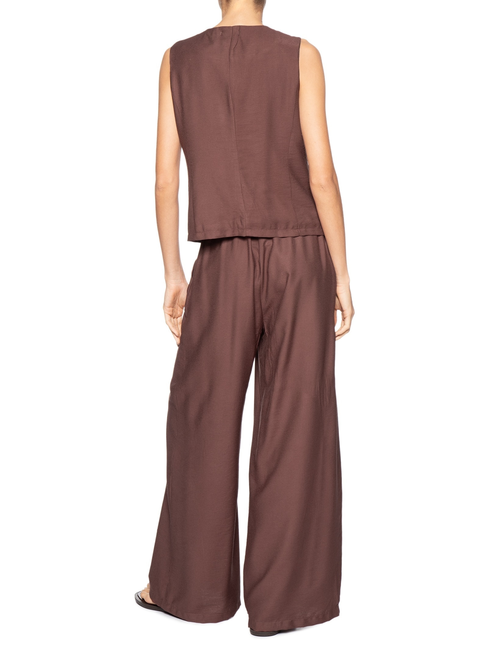 Conjunto Feminino Colete e Calça Botões Naturais Marrom Basiq