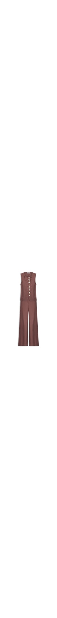 Conjunto Feminino Colete e Calça Botões Naturais - Marrom