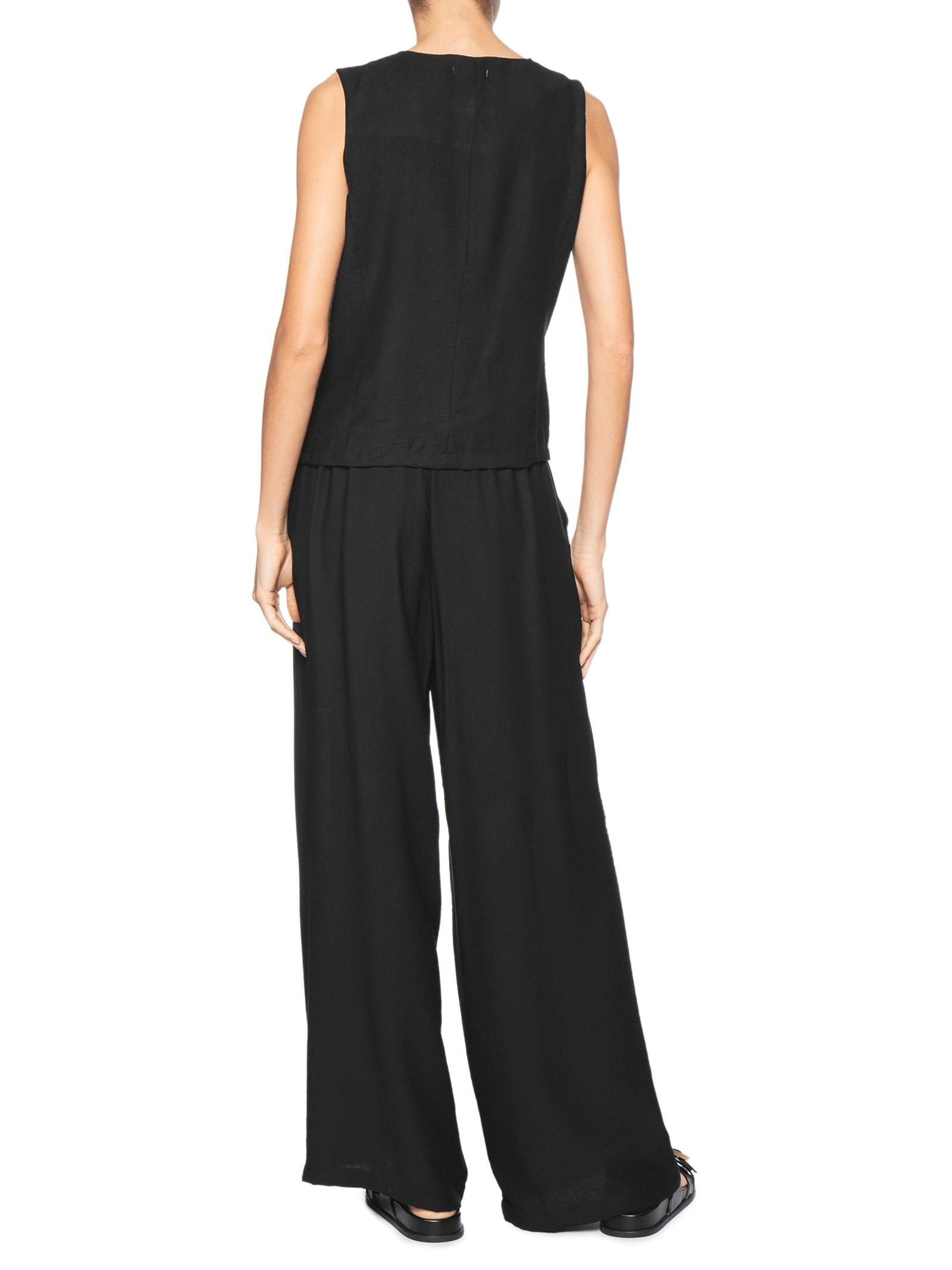 Conjunto Feminino Colete e Calça Botões Naturais Preto Basiq