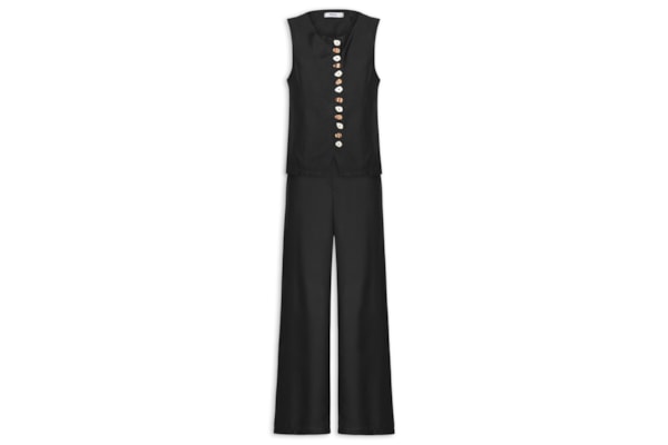 Conjunto Feminino Colete e Calça Botões Naturais - Preto
