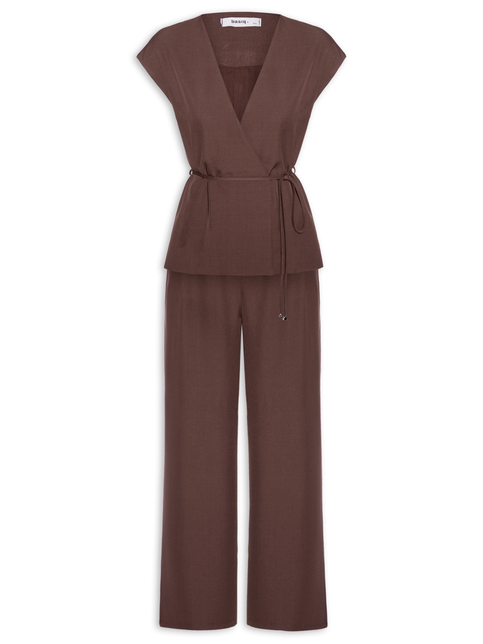 Conjunto Feminino Colete e Calça Com Amarração Marrom Basiq