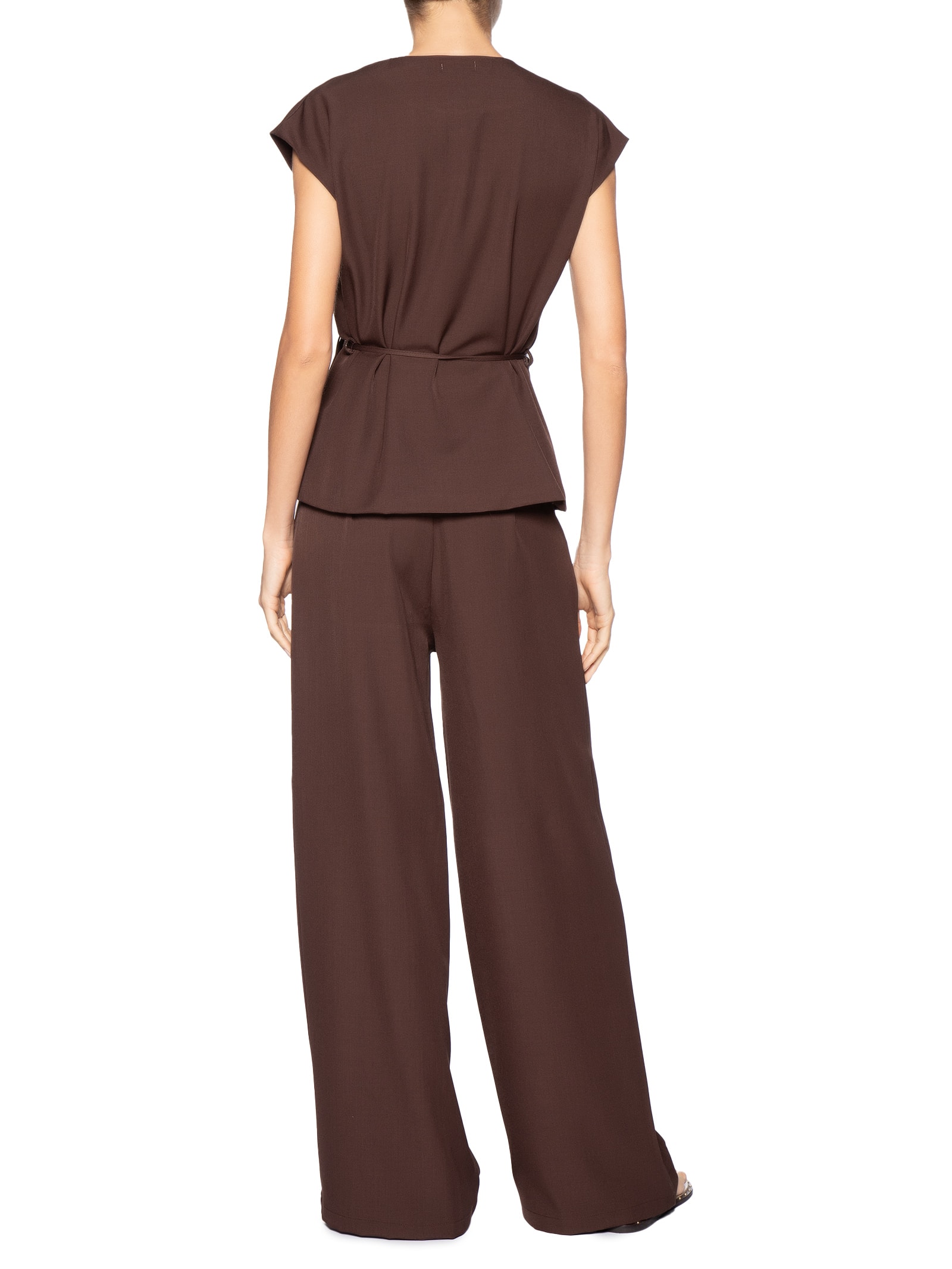 Conjunto Feminino Colete e Calça Com Amarração Marrom Basiq