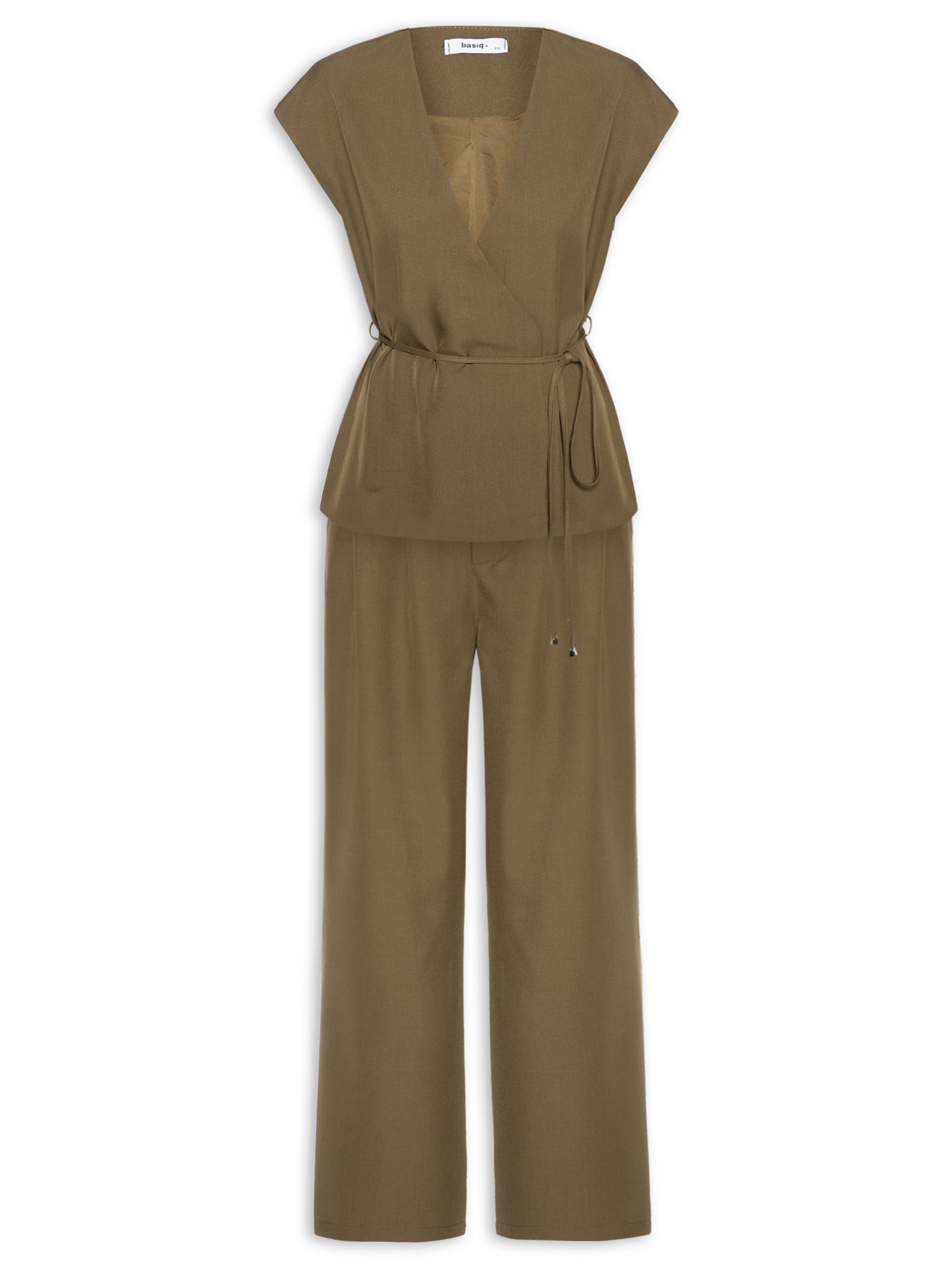 Conjunto Feminino Colete e Calça Com Amarração Marrom Basiq
