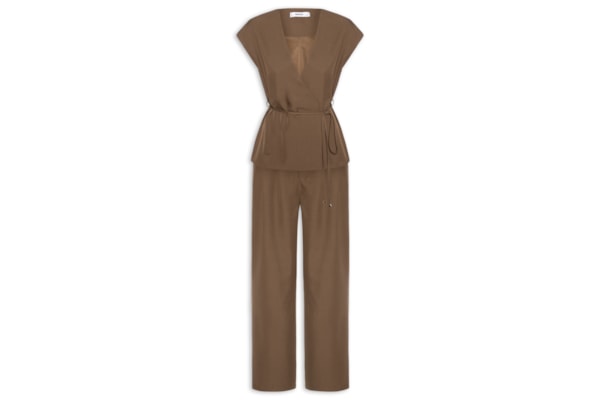 Conjunto Feminino Colete e Calça Com Amarração - Marrom