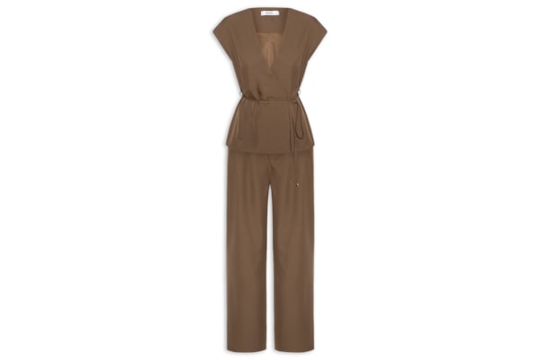 Conjunto Feminino Colete e Calça Com Amarração - Marrom