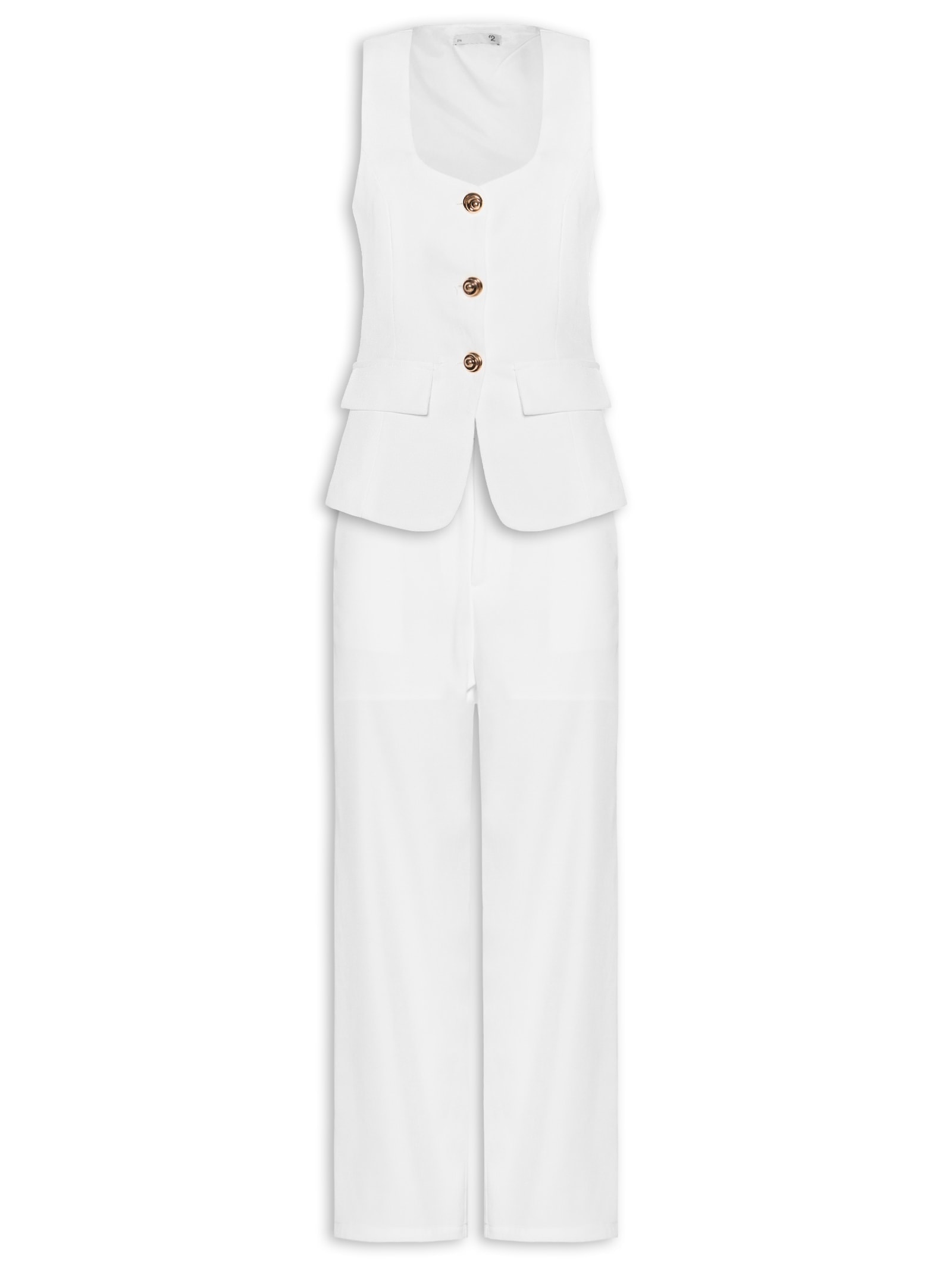 Conjunto Feminino Colete E Calça Pantalona Branco '2Essential