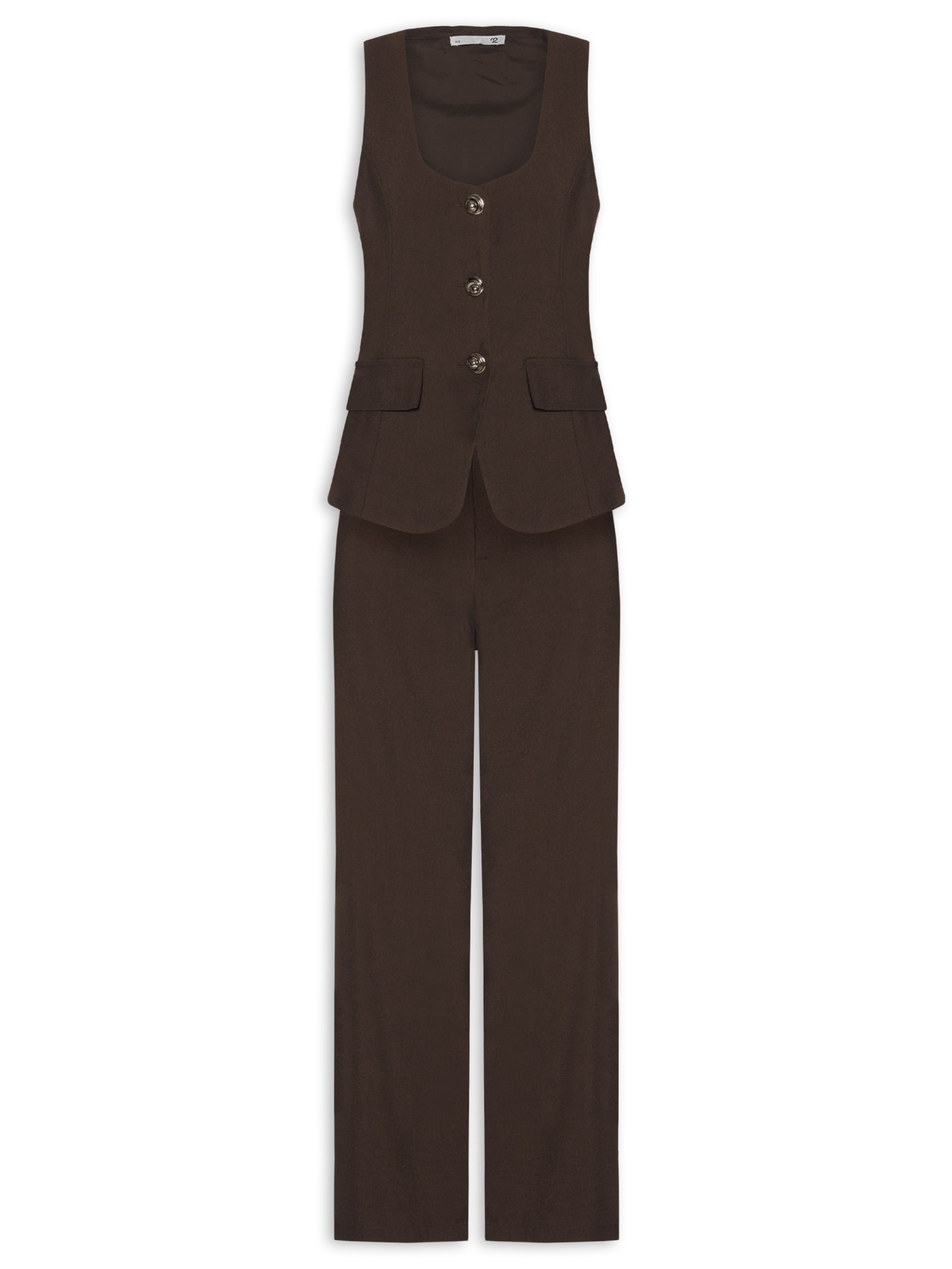 Conjunto Feminino Colete E Calça Pantalona Marrom '2Essential